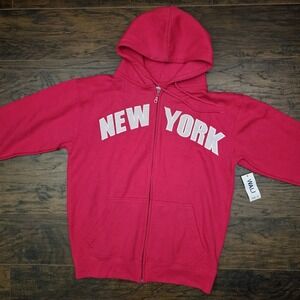 New York Hoodie Jacket Womens Small Pink Full Zip Unisex Warm Fleece‎